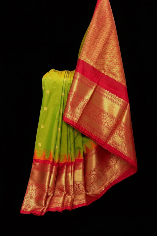 Green & Bright Red Semi-Gadwal